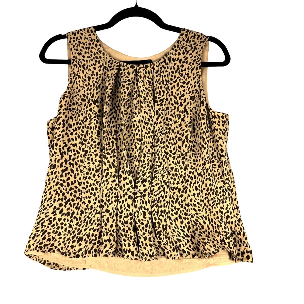 Ann Taylor Tank Top Women's 8 Brown Sleeveless Blouse Leopard Cheetah Print Silk